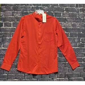 ZEROYAA Mens Mandarin Collar Long Sleeve Casual Shirt Red‎ Size Small NWT